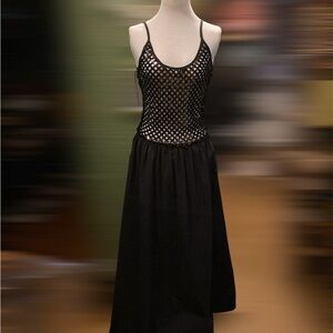 Black Sleeveless Mesh Bodice Maxi Dress